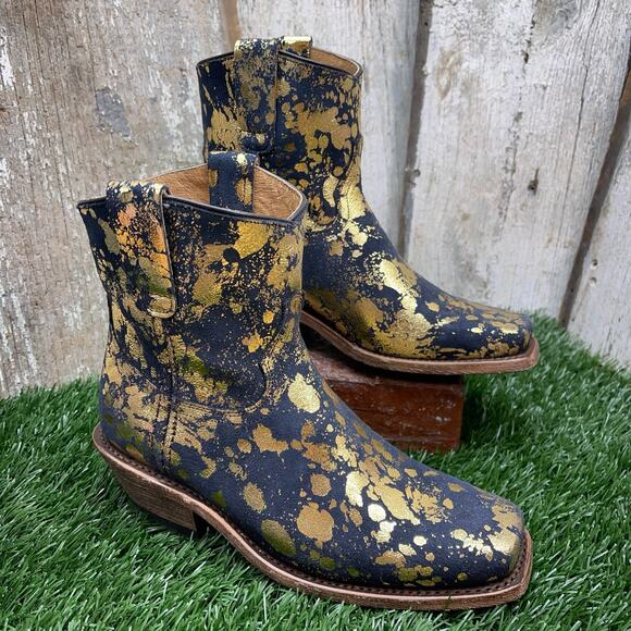 CoFi Leathers Charcoal Gold Metallic Short Cowboy Boots Women's 6.5 - Picture 2 of 8